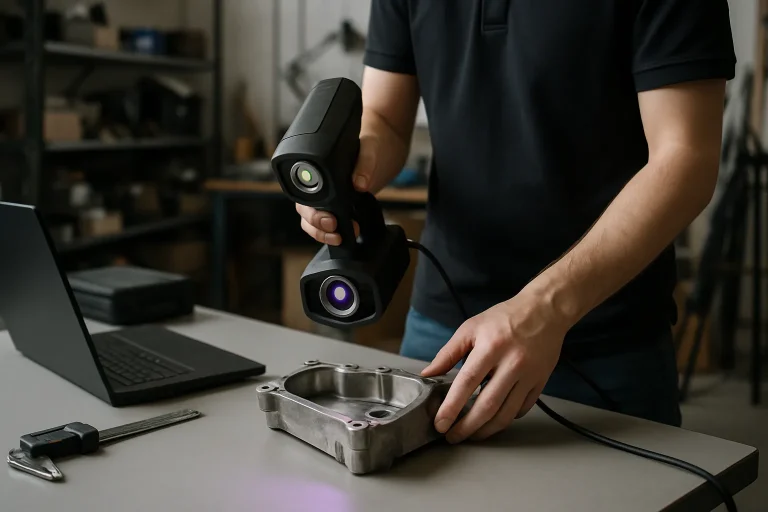 Mains utilisant un scanner 3D dans une pièce encombrée, technologie de désencombrement.